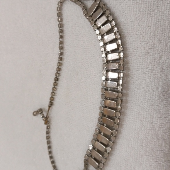 Vintage Silver Tone Rhinestone Baguette Choker Neckless - Picture 5 of 5